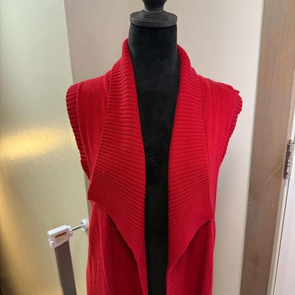 Coldwater Creek Red Sleeveless Long Length Red Knit Cardigan Christmas Holiday M